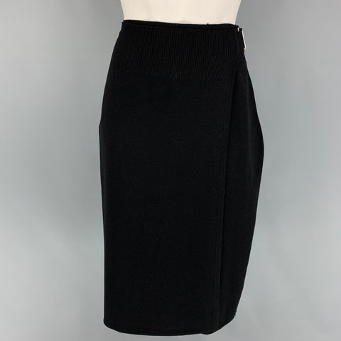 HELMUT LANG Size L Black Wool Open Front Skirt