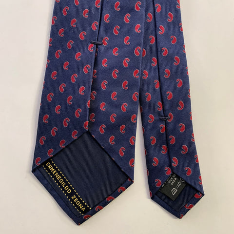 ERMENEGILDO ZEGNA Navy Red Paisley Silk Tie
