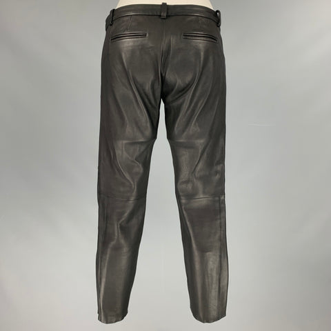 MAJE Size 0 Black Lamb Leather Cropped Casual Pants