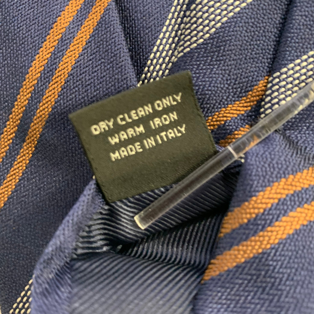 ERMENEGILDO ZEGNA Navy Brown Grey Diagonal Stripe Silk Tie