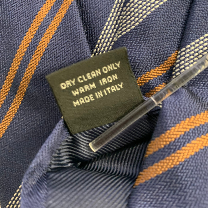 ERMENEGILDO ZEGNA Navy Brown Grey Diagonal Stripe Silk Tie