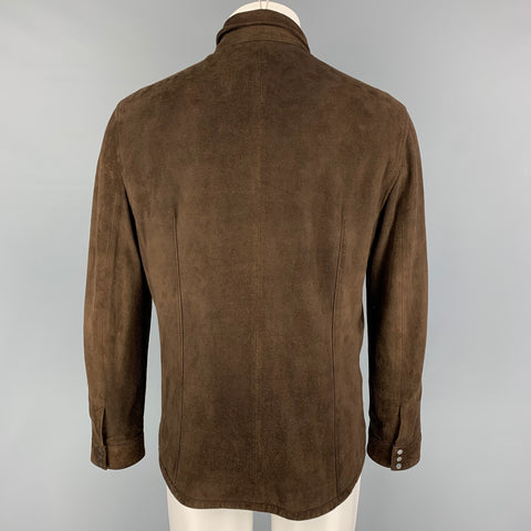 JOHN VARVATOS Size 40 Brown Suede Zip Snaps Jacket