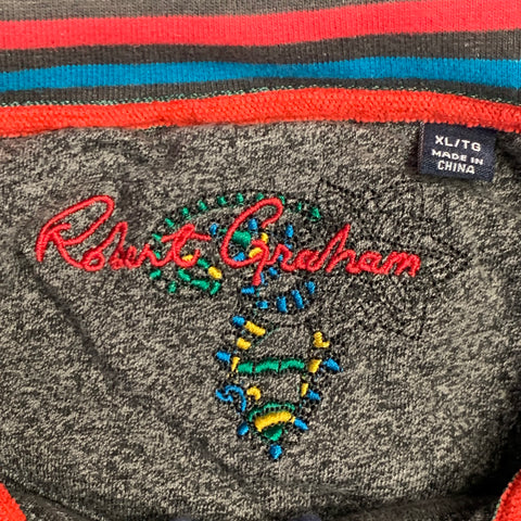 ROBERT GRAHAM Size XL Blue Charcoal Waffle Knit Cotton Half Zip Sweater