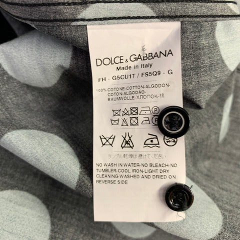 DOLCE & GABBANA Size 38 Black Blue Dots Cotton Epaulettes Long Sleeve Shirt