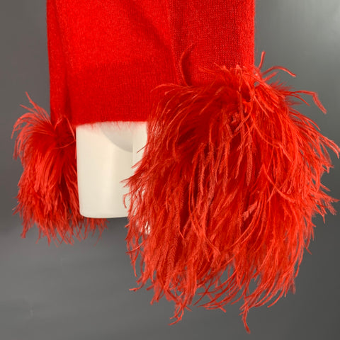 GUCCI Size S Red Mohair Silk Feather Sleeve Pullover