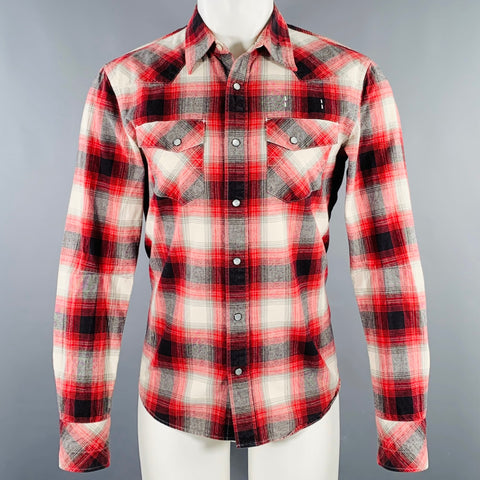 NUMBER (N)INE Size M Red White Plaid Cotton Patch Pockets Long Sleeve Shirt