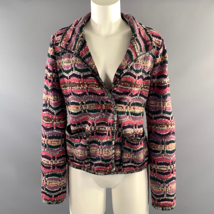 MISSONI Size M Purple Pink Knit Stripe Patch Pocket Jacket