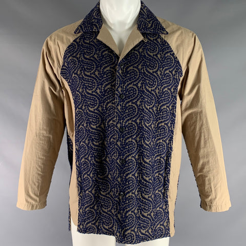 NICHOLAS DALEY Size S Khaki Navy Embroidery Cotton Polyester Long Sleeve Shirt
