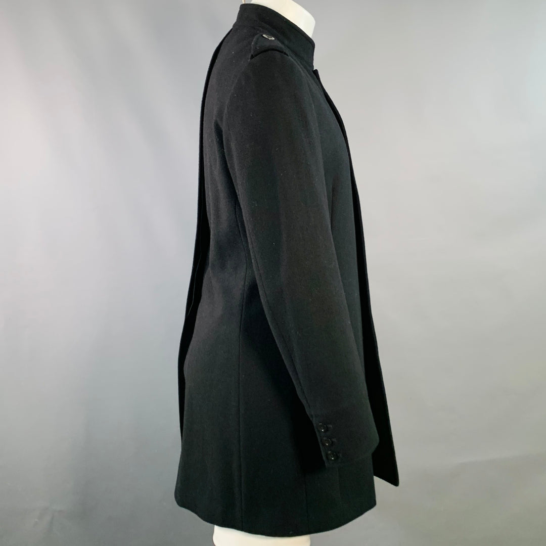 YOHJI YAMAMOTO Size M Black Wool Nehru Collar Tails Overcoat