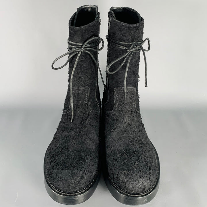 ANN DEMEULEMEESTER Size 13 Victor Black Textured Suede Side Zipper Boots