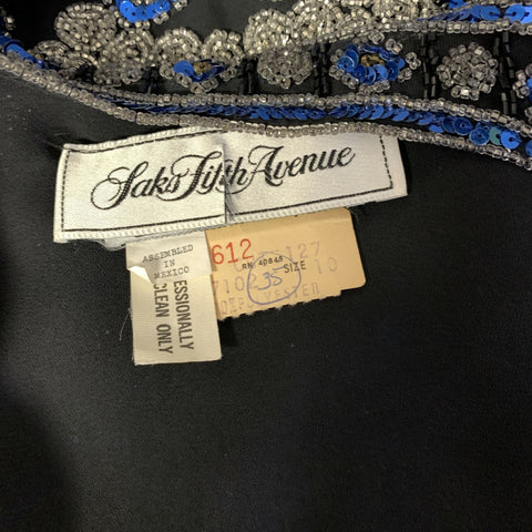 SAKS FIFTH AVENUE Size 4 Navy Blue Polyester Geometric Long Sleeve Dress Top