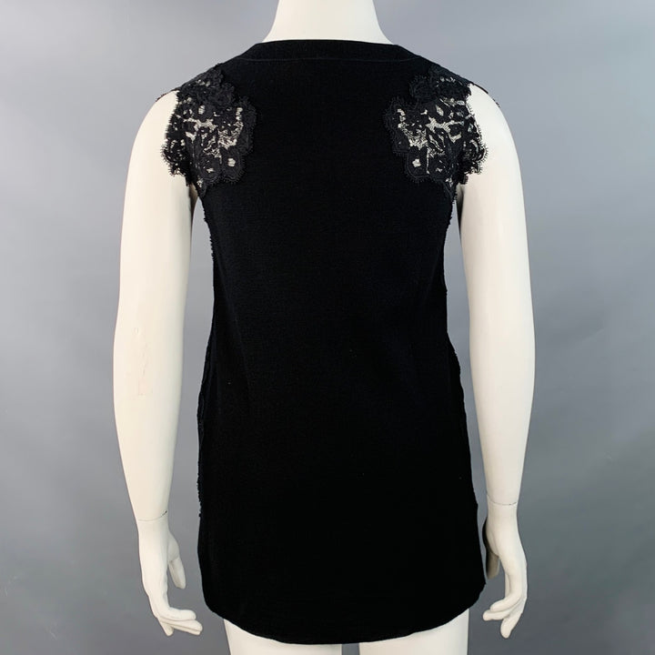 CHLOE Size L Black Wool Lace Trim Sleeveless Crew Neck Casual Top