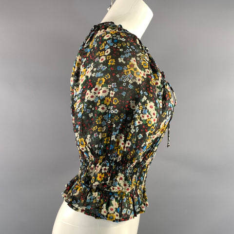 MOTHER Size S Black Multi Color Cotton Floral Elastic Waistband Casual Top