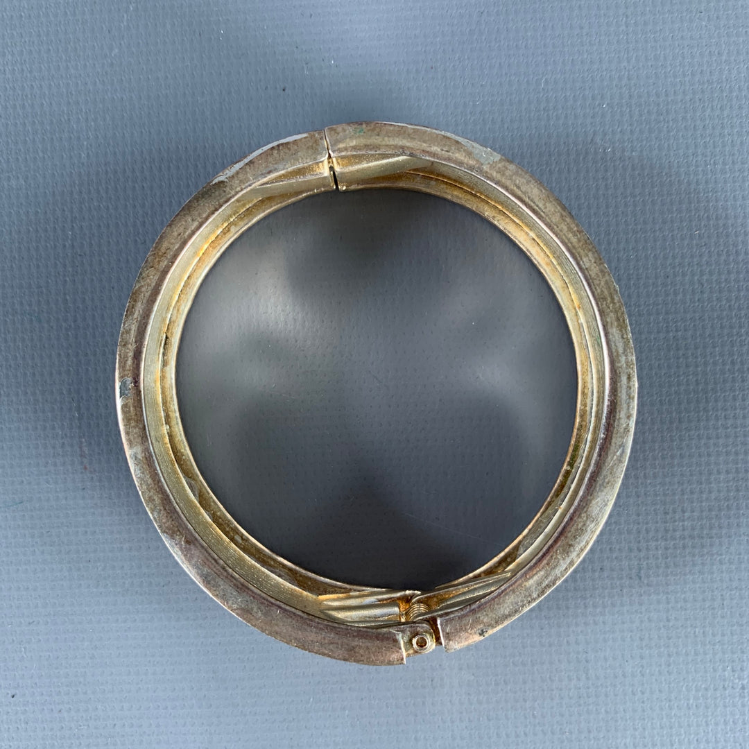 VINTAGE Silver Green Black Enamel Metal Cuff Bracelet