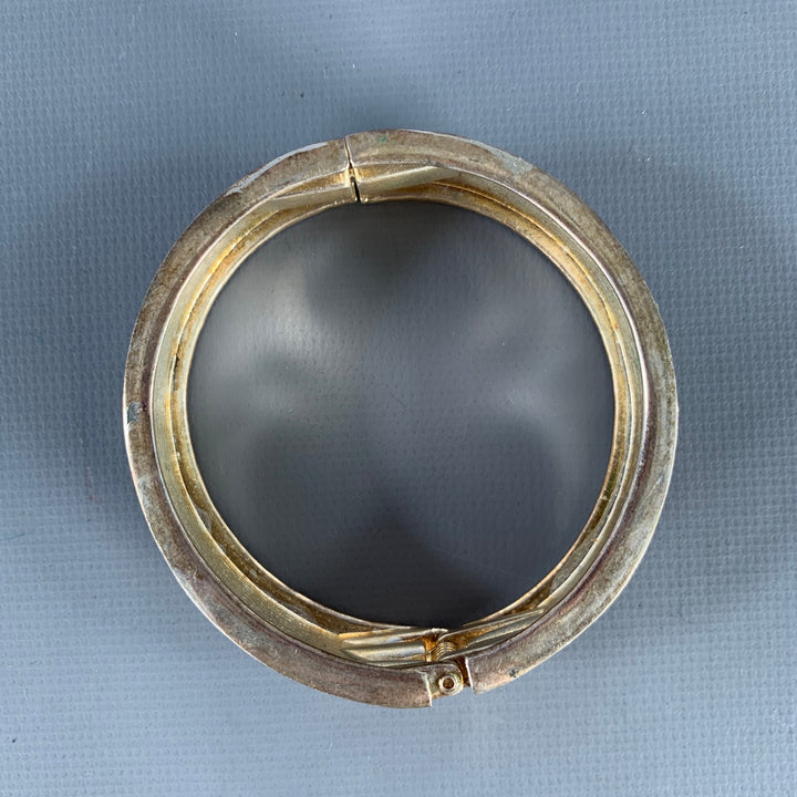 VINTAGE Silver Green Black Enamel Metal Cuff Bracelet