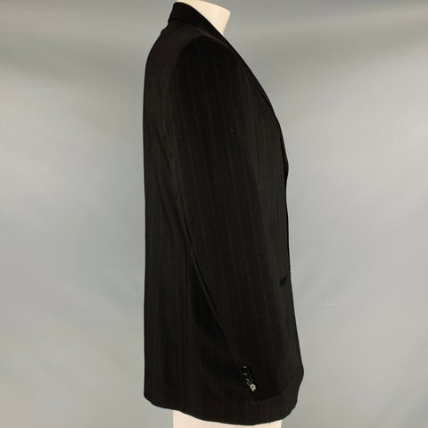 DOLCE & GABBANA Size 46 Black Burgundy Stripe Virgin Wool Sport Coat