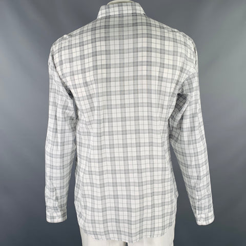 DIOR HOMME Size L White Grey Plaid Cotton Button Up Long Sleeve Shirt