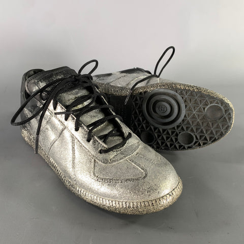 MAISON MARGIELA Size 8 Silver Black Glitter Lace Up Sneakers
