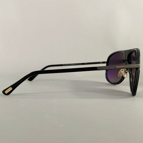 TOM FORD Chris Black Acetate Teardrop Aviator Sunglasses