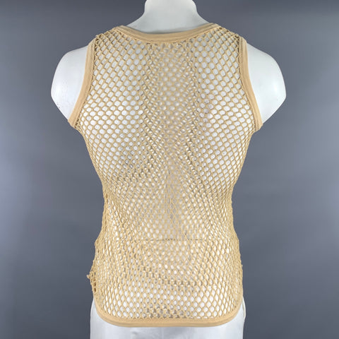 CMMN SWDN Size L Tan Khaki Knit Cotton See Through Tank Top