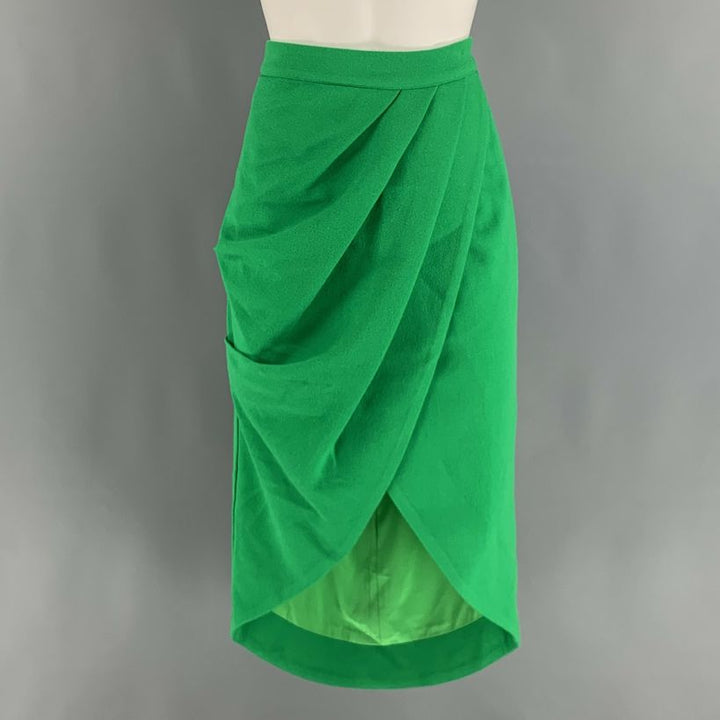 SERGIO HUDSON Size 6 Green Wool Pleated Pencil Skirt