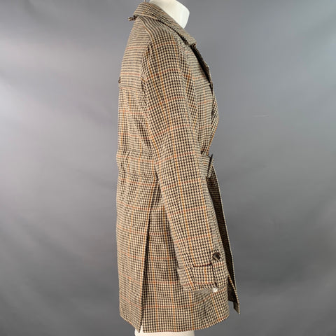 BLACK FLEECE Size 40 Beige Multi Color Houndstooth Wool Double Breasted Belted Trenchcoat