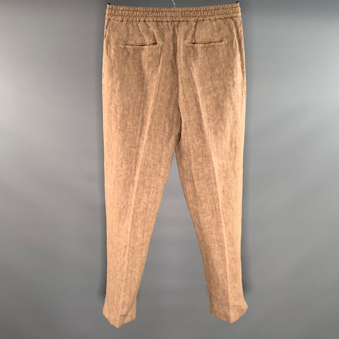 MARCO PESCAROLO Size 32 Brown Grey Dyed Linen Elastic Waistband Casual Pants