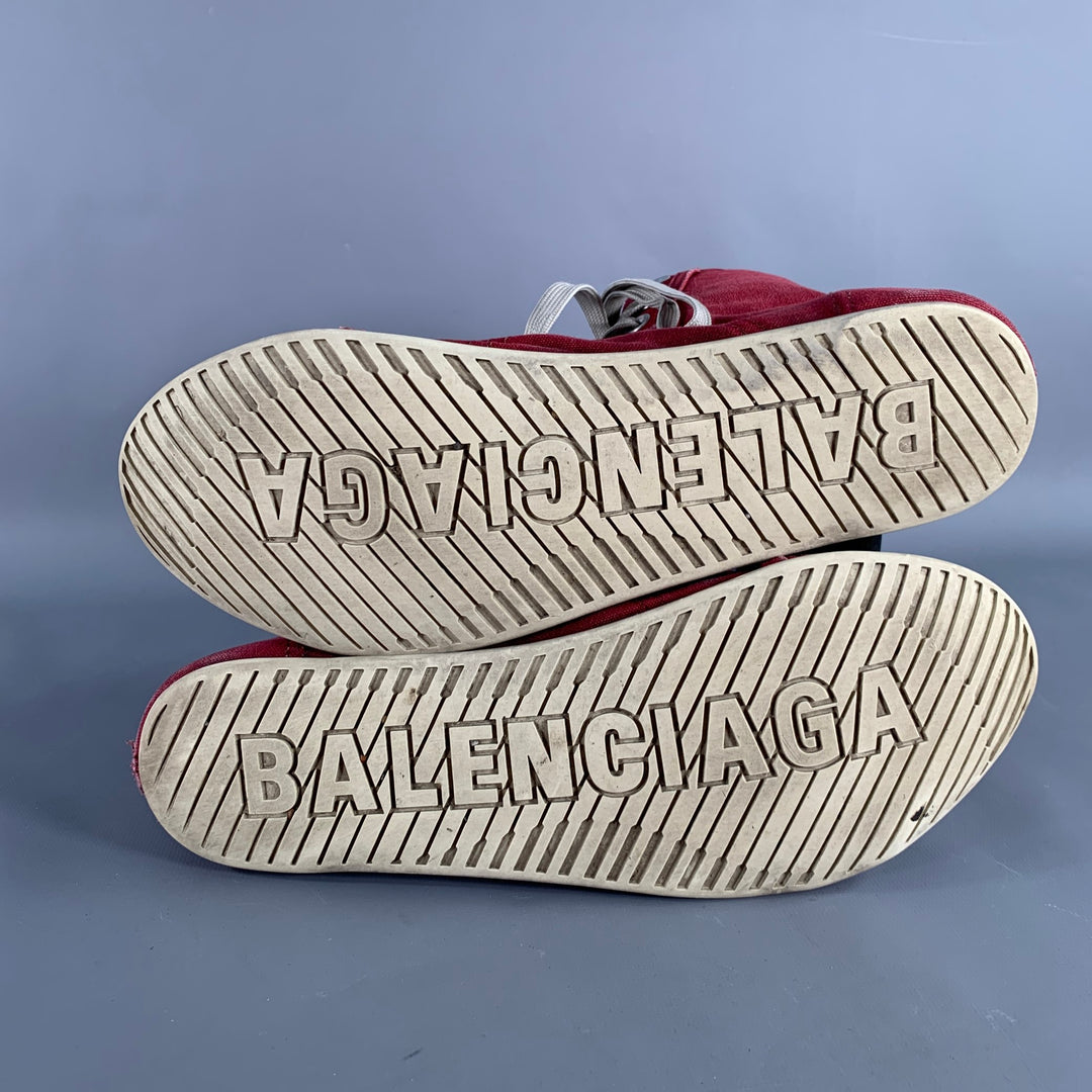 BALENCIAGA 2024 Size 8 Ultraflat High Top Red Canvas Sneakers