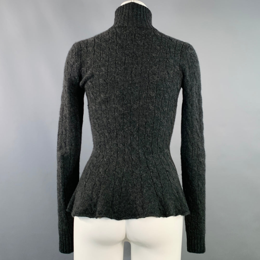 RALPH LAUREN Size S Grey Charcoal Cashmere Cable Knit Turtleneck Sweater