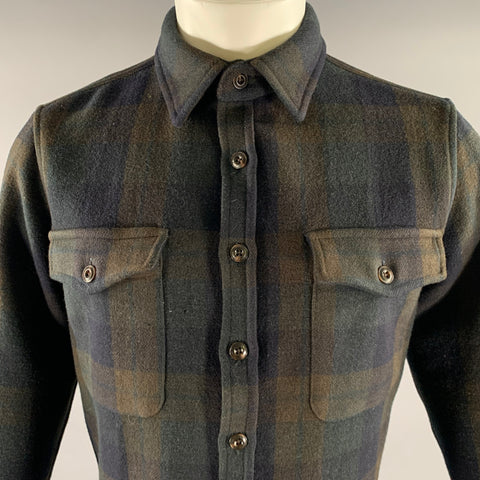 TAYLOR STITCH Size M Green Navy Plaid Wool Nylon Shirt Jacket