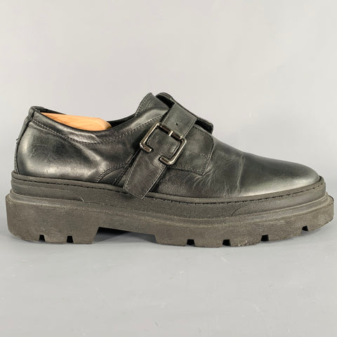 8 BY YOOX Size 10 Black Leather Buckle Chunky Sole Loafers