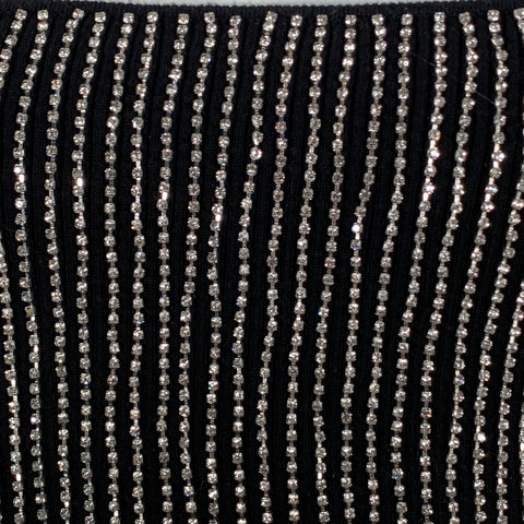 FANG Size S Asymmetrical Rhinestone Black Silver Cotton Blend Fringe Cropped Dress Top