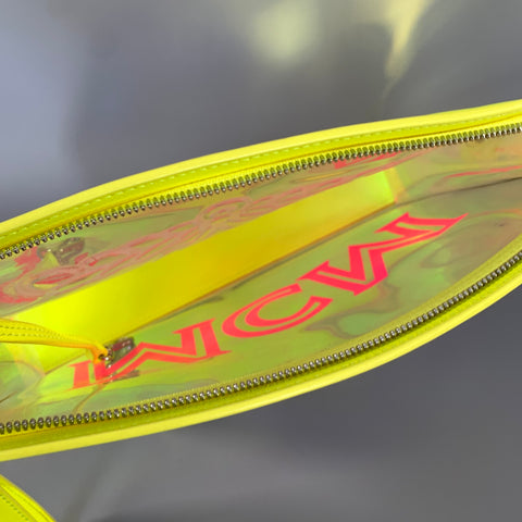 MCM SS2019 Pink Neon Monogram PVC Wristlet