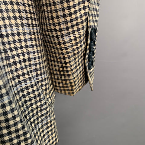 CANALI Size 44 White Black Checkered Wool Silk Linen Sport Coat
