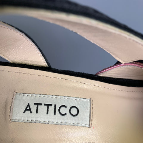 ATTICO Size 8 Purple Black Leather Snake Embossed Pointed Toe Pumps
