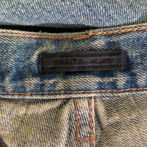PRADA Size 36 Blue Indigo Distressed Selvedge Denim Button Fly Jeans