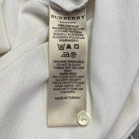 BURBERRY LONDON Size S Cream Cotton Plaid Trim Classic Fit Half Placket Polo