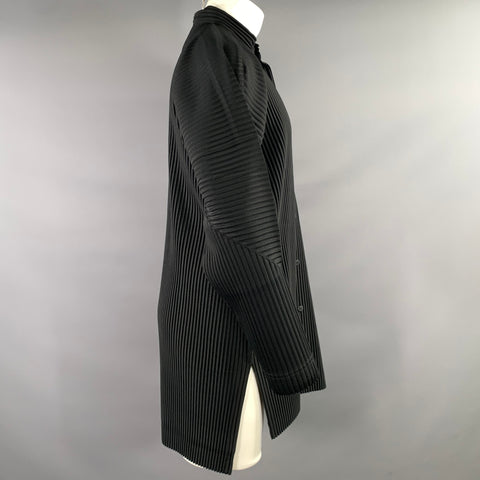 ISSEY MIYAKE Size M Black Pleated Polyester Tunic Long Sleeve Shirt