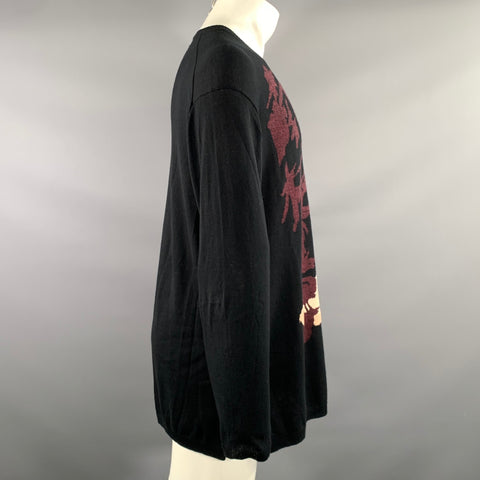 YOHJI YAMAMOTO Size M Black Red multi color Knit Cotton Oversized Pullover