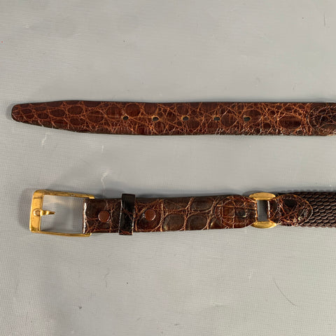 VINTAGE Brown Gold Woven Crocodile Belt