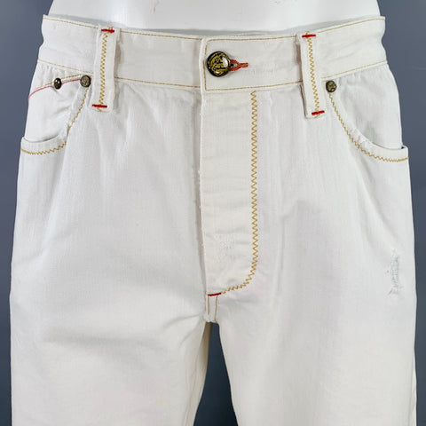 Jeans droits en coton ROBERT GRAHAM Taille 36, blancs, surpiqûres contrastées, effet vieilli