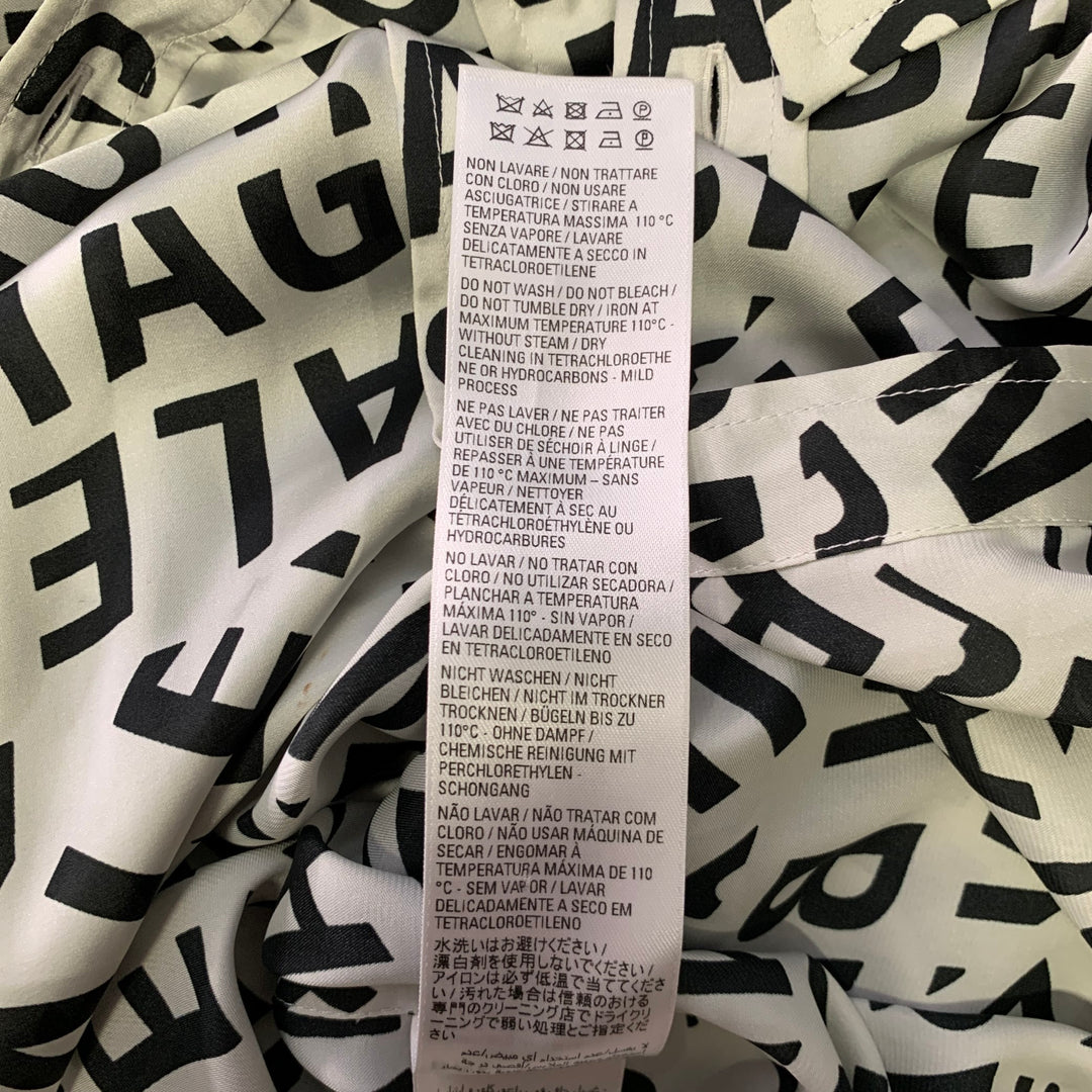 BALENCIAGA Size S Black White Monogram Polyester Button Up Long Sleeve Shirt
