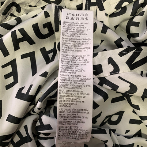 BALENCIAGA Size S Black White Monogram Polyester Button Up Long Sleeve Shirt