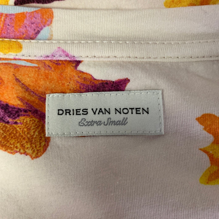 DRIES VAN NOTEN Size XS Pink Orange Cotton Floral T Shirt