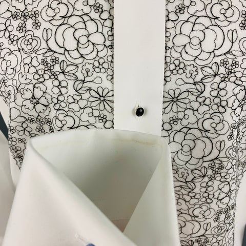 ETON Taille S Blanc Noir Applique Coton Tuxedo Chemise à manches longues