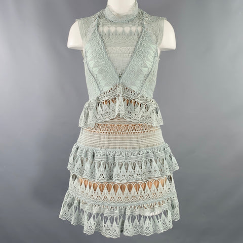 SELF-PORTRAIT Size 2 Blue Sage Polyester Cotton Sleeveless Dress