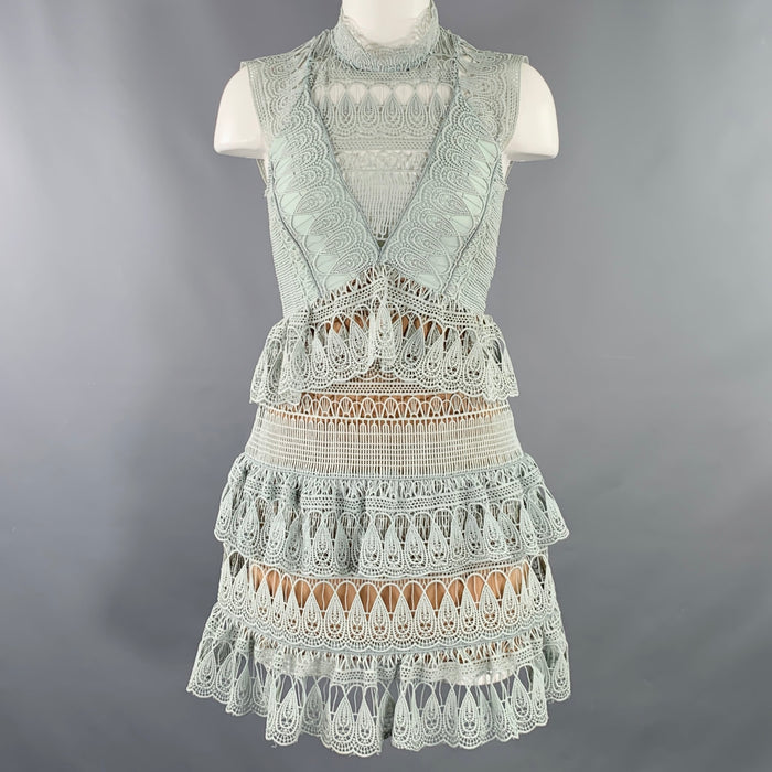 SELF-PORTRAIT Size 2 Blue Sage Polyester Cotton Sleeveless Dress