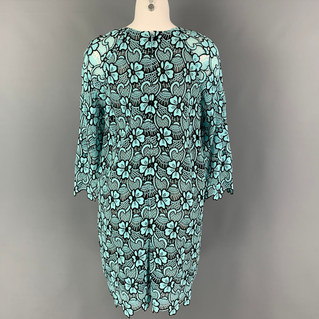 EMANUEL UNGARO Size 10 Blue Black Cotton Polyester Floral Cocktail Dress