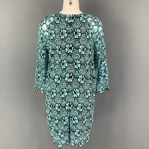 EMANUEL UNGARO Size 10 Blue Black Cotton Polyester Floral Cocktail Dress