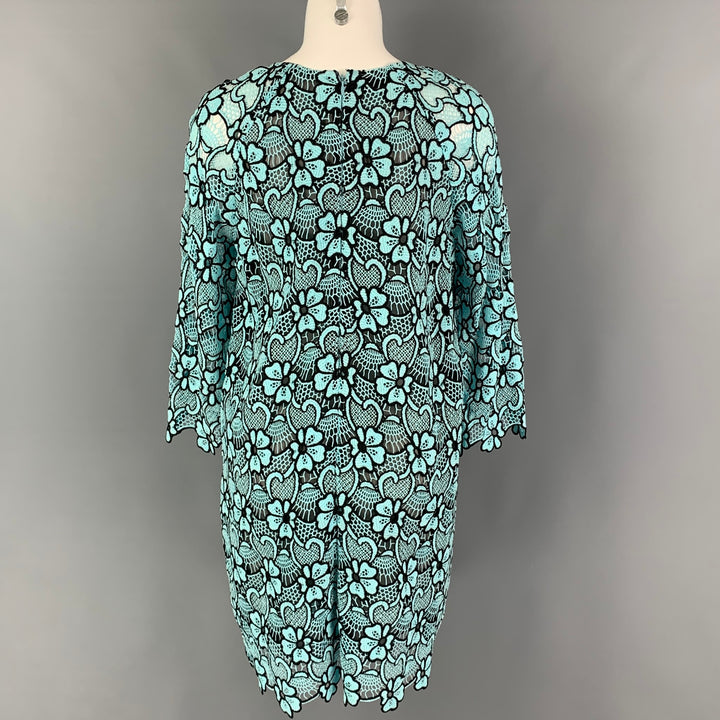 EMANUEL UNGARO Size 10 Blue Black Cotton Polyester Floral Cocktail Dress